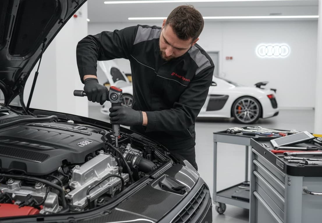 Uzman teknisyen Audi üzerinde çalışıyor